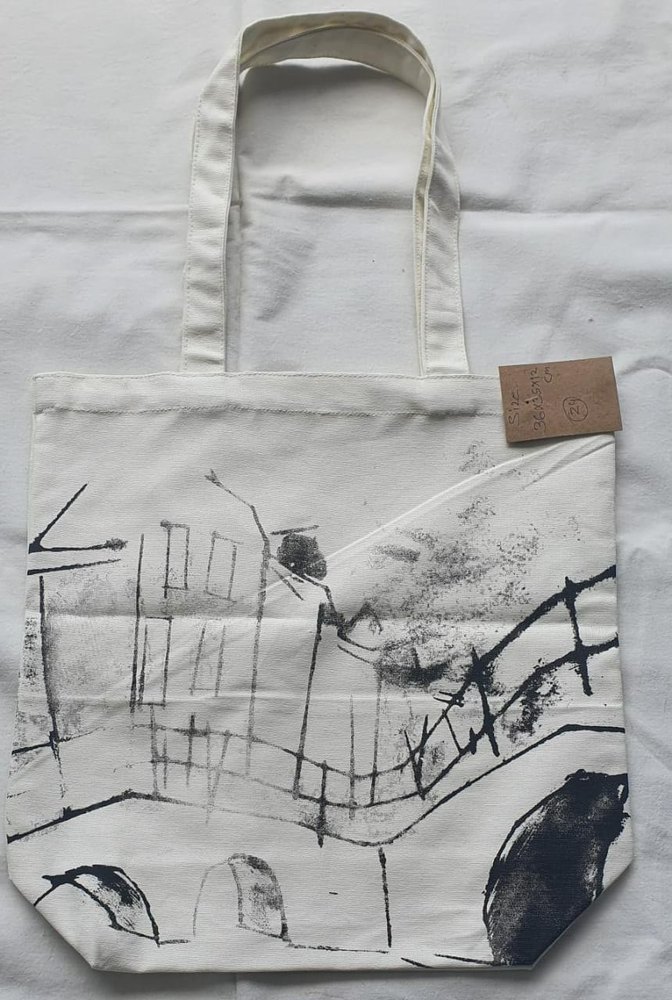 Loop Handle Printed Cotton Carry Bags, Size/Dimension: 36x35x12 cm