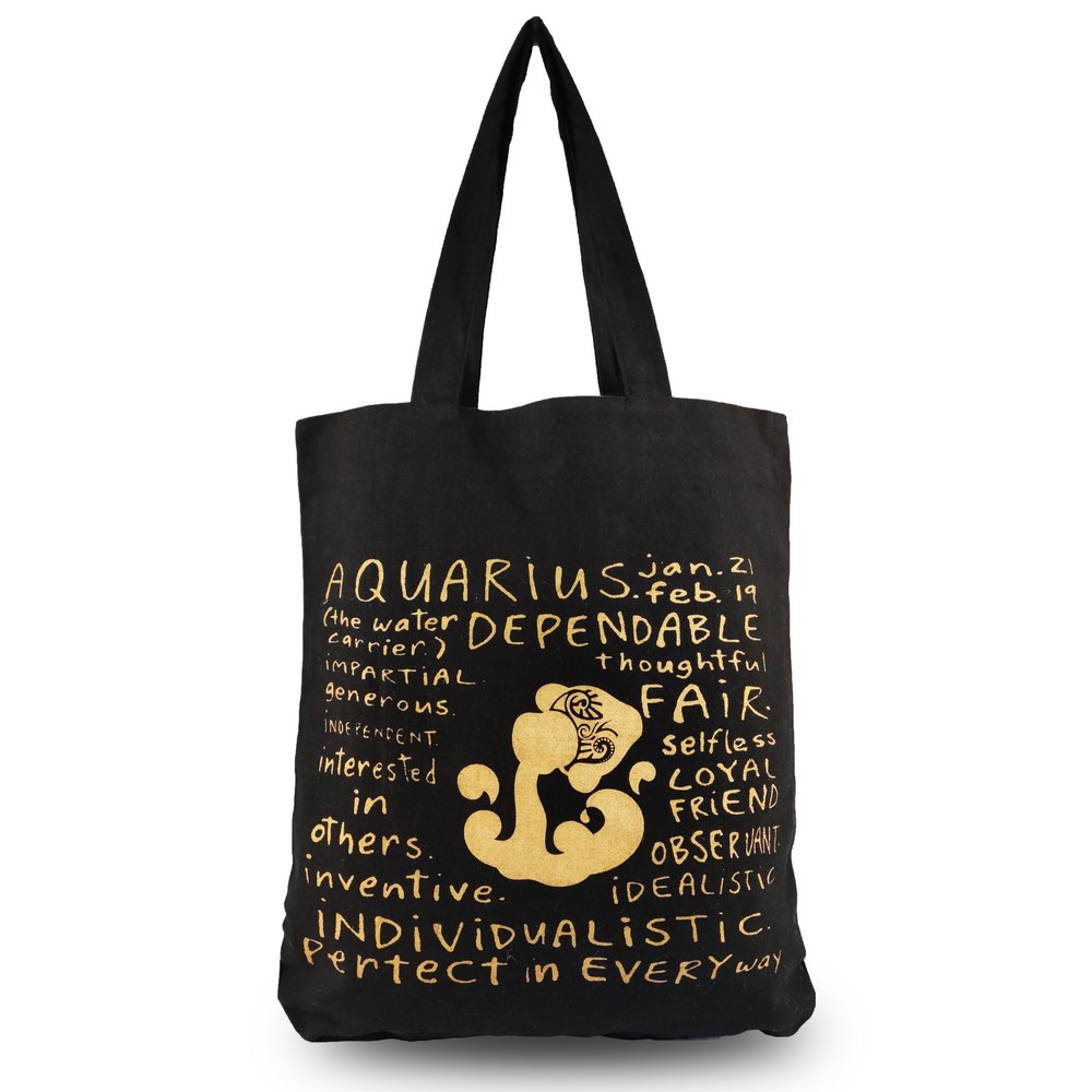 Black Cotton Golden Print Canvas Bag, Size/Dimension: 38w X 42h Cms