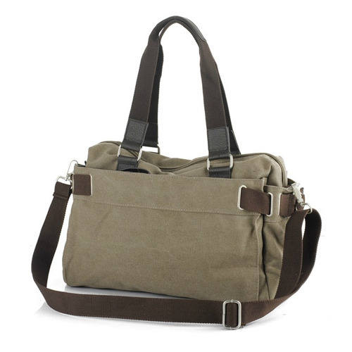 Olive Green Plain Canvas Handbag, Size: 35(W) X 40(H) )X 10(D) cm