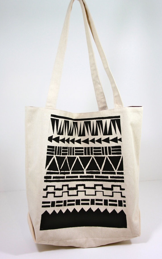 Natural Loop Handle Printed Canvas Bag