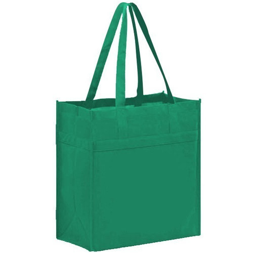 Green Plain Canvas Shopper Bag With Gusset, Size: W-38 X H- 40 X G-15 CM