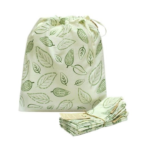 White and Green Loop Handle Canvas Shopping Bag