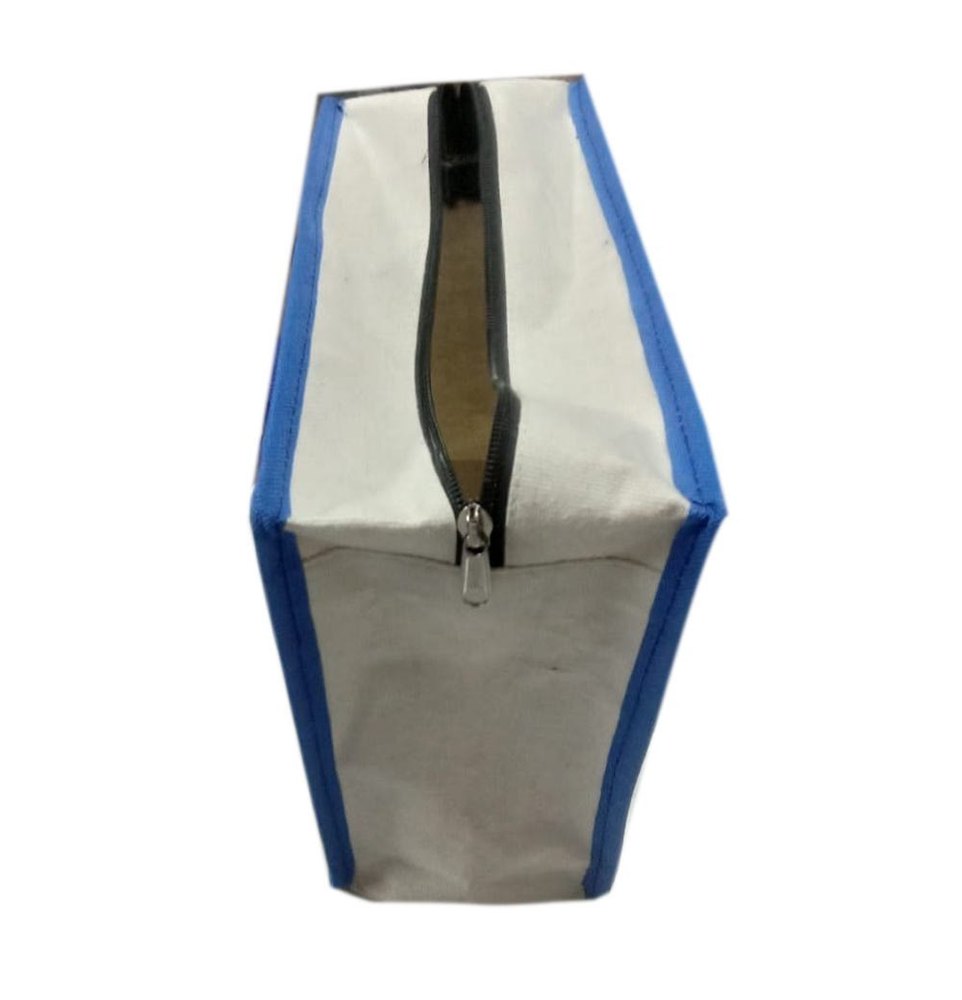 White And Blue Loop Handle Canvas Carry Bag