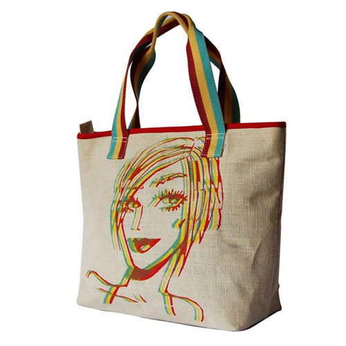 Beige Printed Canvas Beach Bags, Size: 17 X 13 X 6 In D