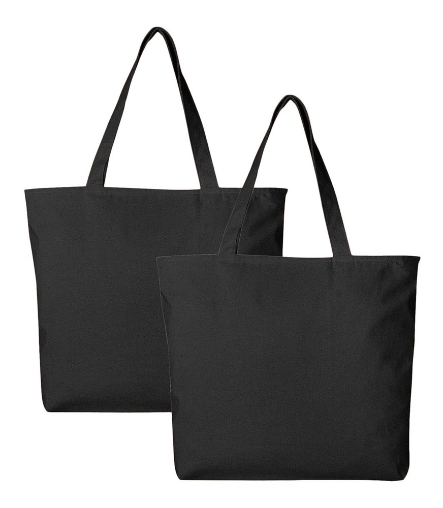 Black Loop Handle Zipper Casual Wear Canvas Beach Bag