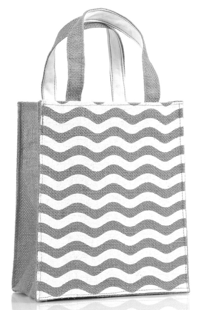 Printed Jute Canvas Bag With Waves