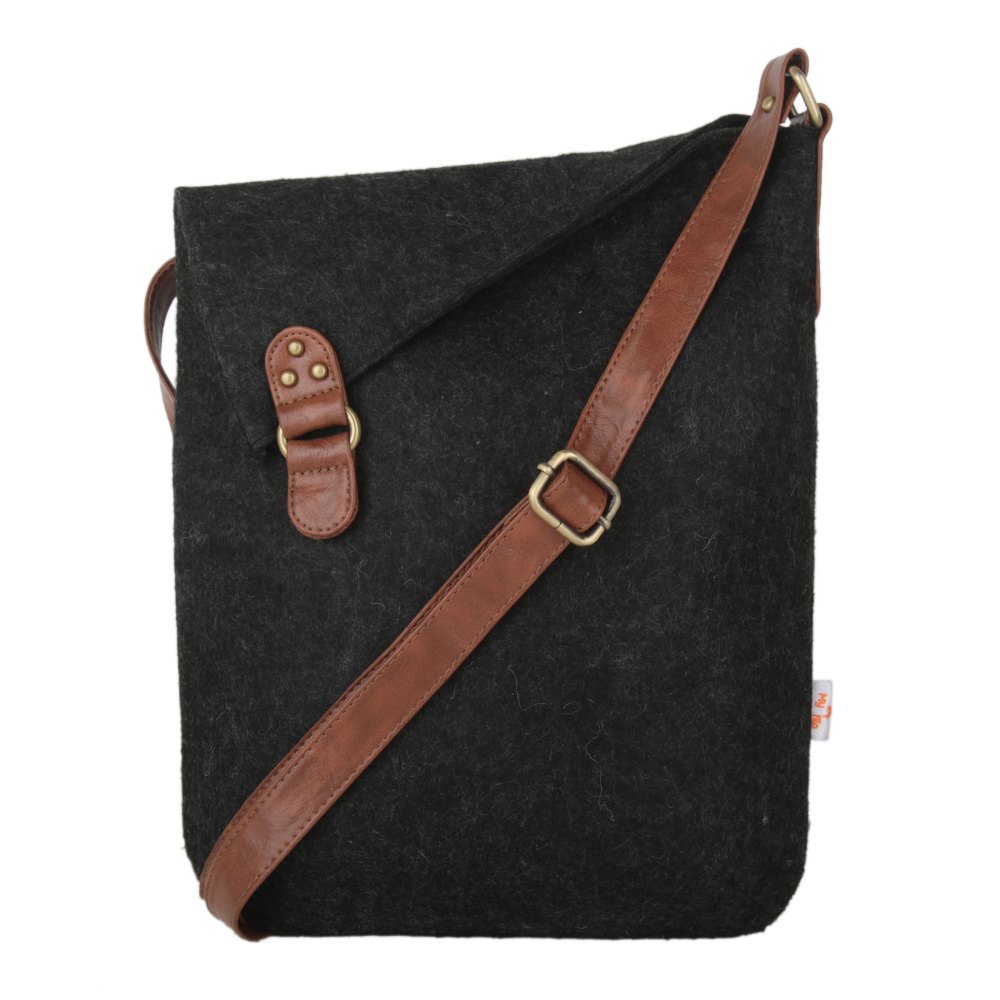 Black and Brown Adjustable Felt Shoulder Bag, For Office