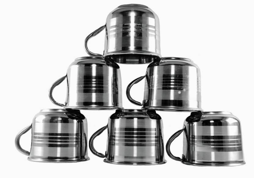 Polished Stainless Steel Single Wall Tea Cup Set, For Home