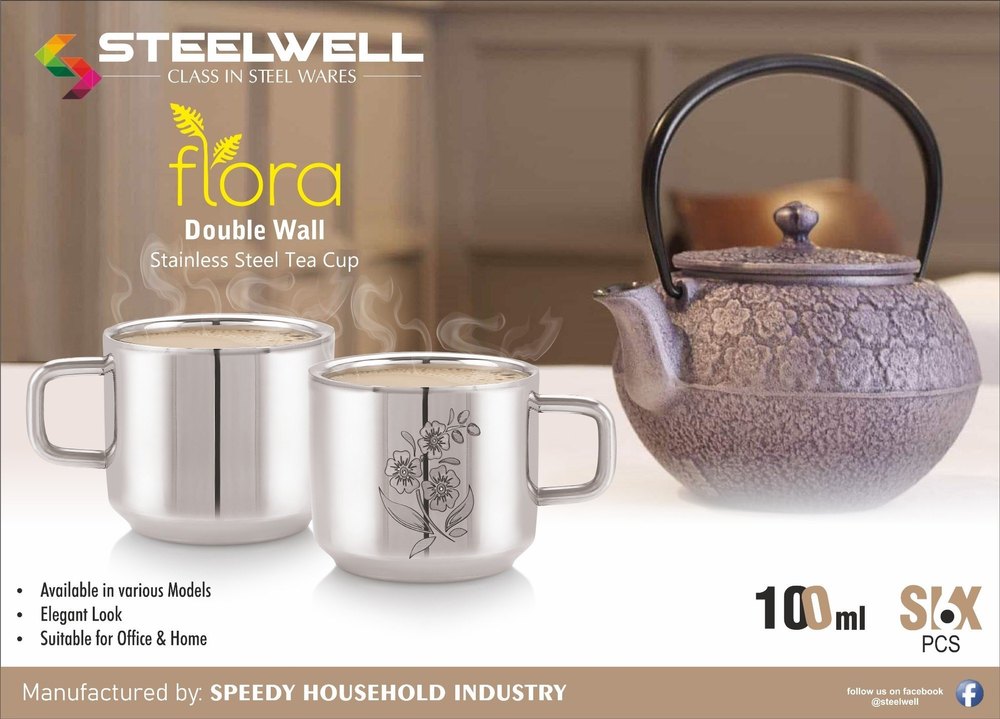 Silver STAINLESS STEEL DOUBLE WALL TEA CUP, Packaging Type: Box, Capacity: 100ml