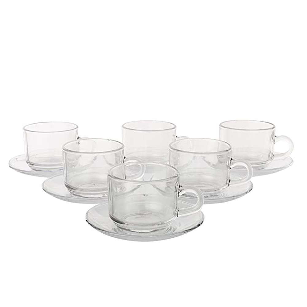 Transparent Glass Tea Cup Set, Capacity: 120ml, Size: Medium