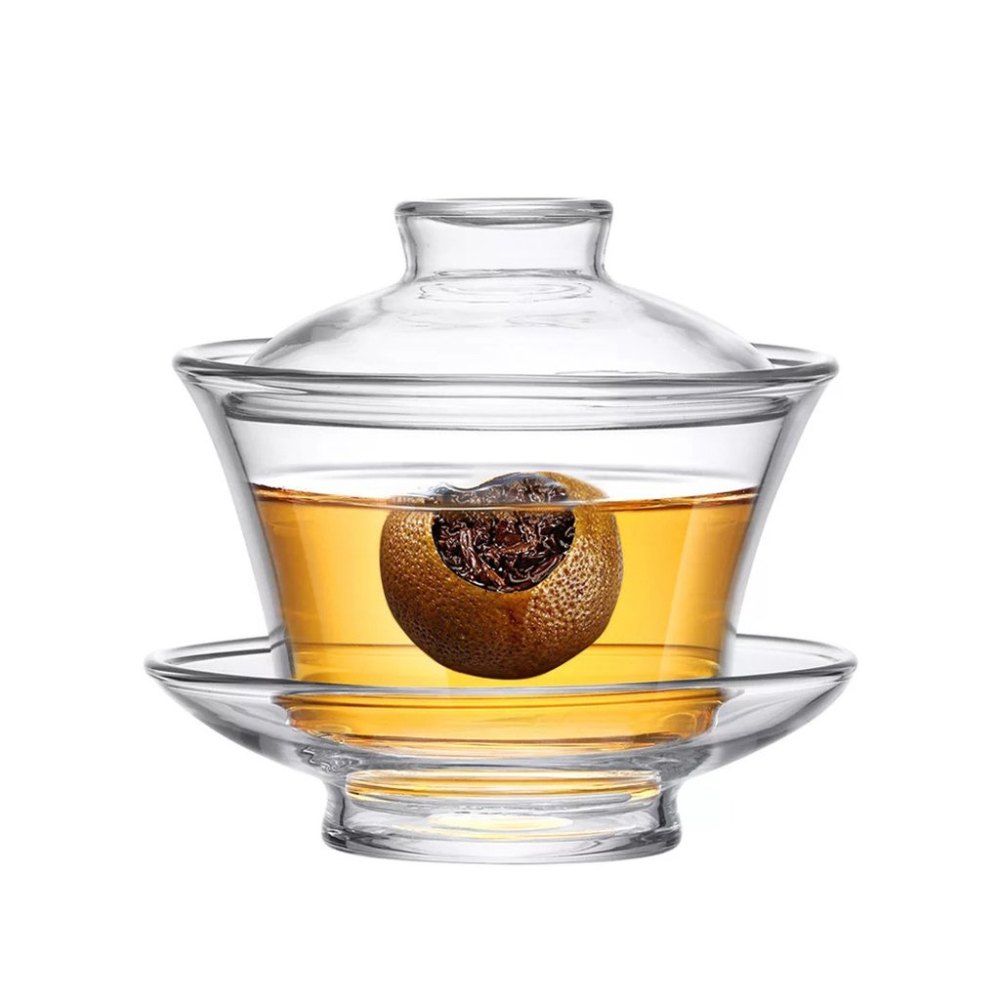 Dancing Leaf Gaiwan Tea Cup - Heat Resistant Borosilicate Glass - 200mL