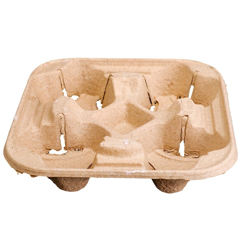 Brown Bagasse 4 Portion Paper Cup Holder, For Restaurant, Packaging Type: Packet