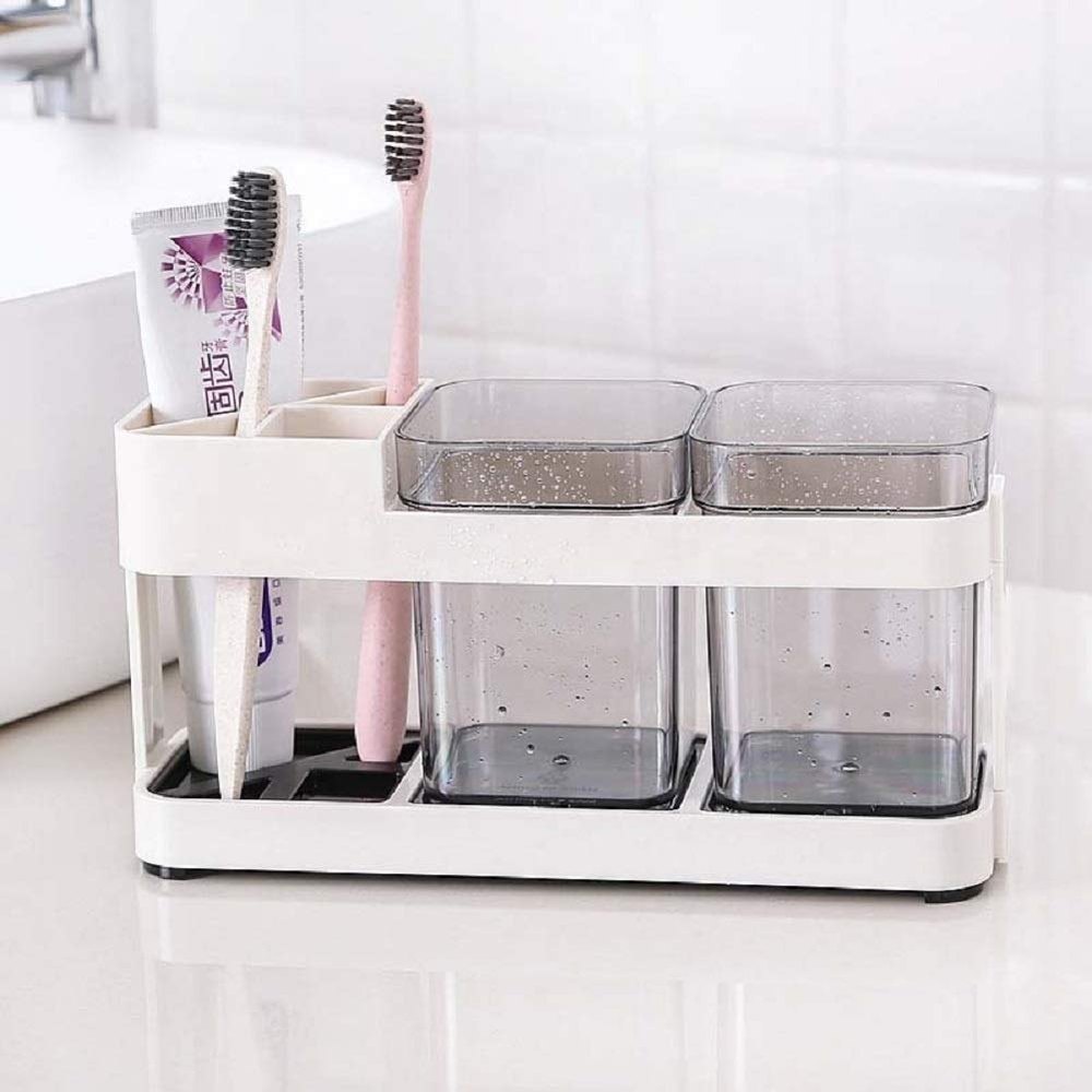 White Plastic Cup Toothbrush Holder (2 Cup), Packaging Type: Box, Size: Free