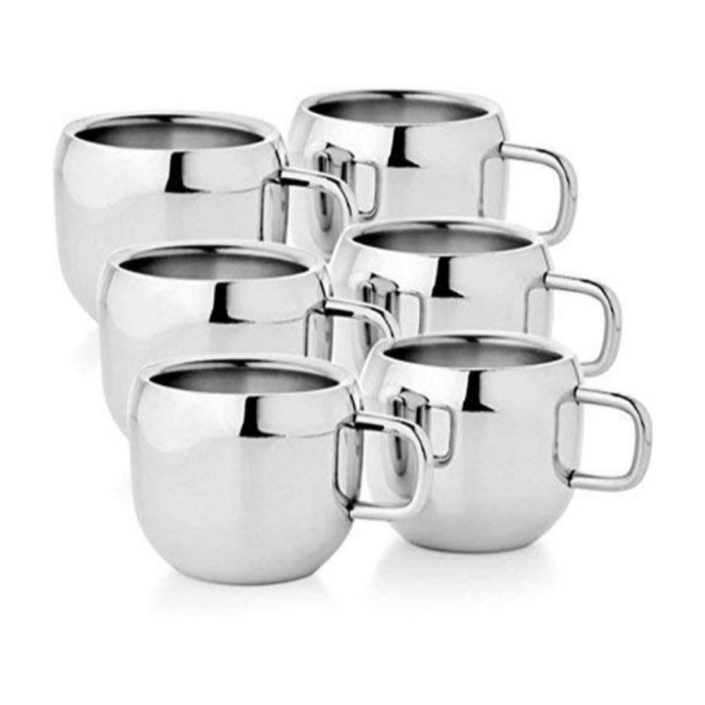 Silver Stainless Steel SS Double Wall Tea Cup, Capacity: 100 ml, Size: 6.5 X 6.5 cm (l X W)