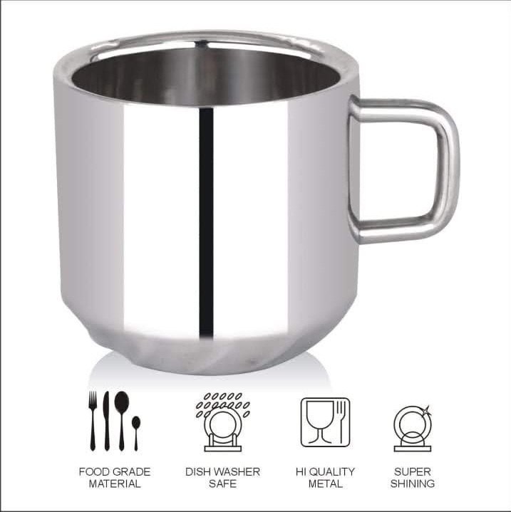Silver Stainless Steel DOUBLE WALL TEA -CUP, Capacity: 50 ML, Size: Small N Big