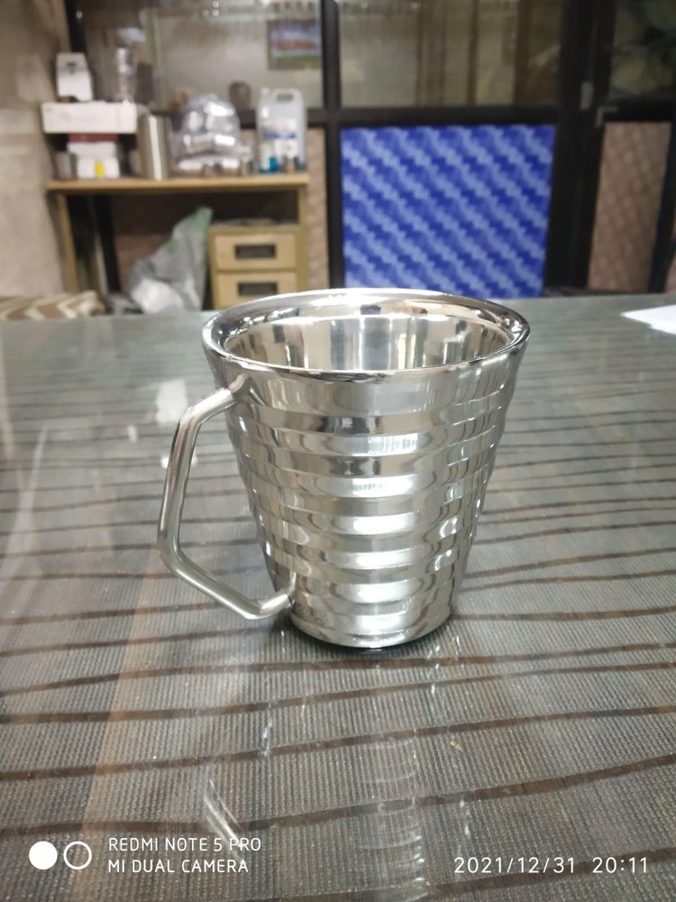 Silver Stainless Steel Ss Double Wall Tea Cup, For Home, Size: 280 ML