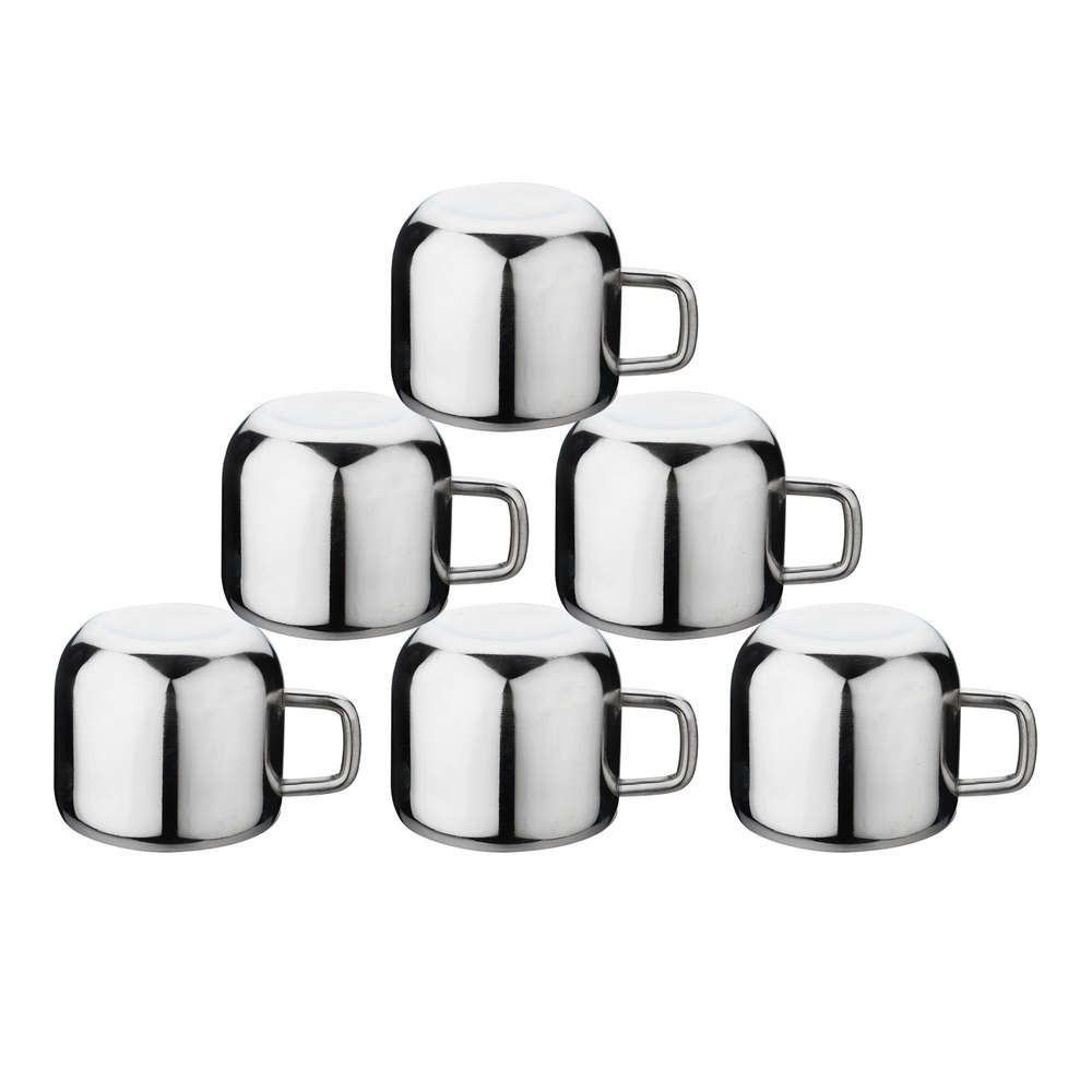 Mirror Polished Silver Stainless Steel Double Wall Apple Cup 6pcs Set, For Home, Size: 90 Ml