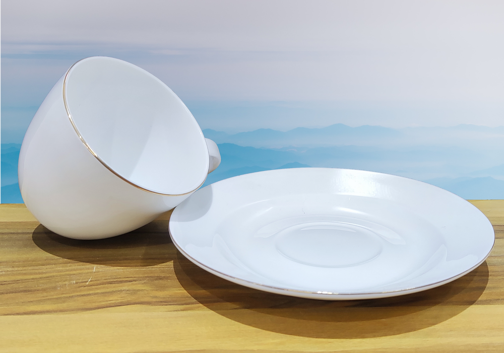 Hue Crafts White Bone China Cup And Saucer Set, For Home, Packaging Type: Box