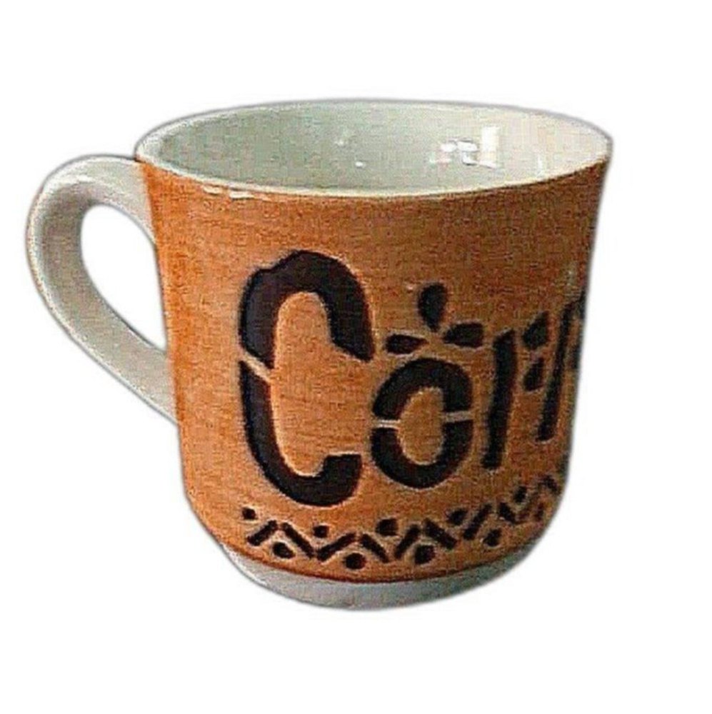 White, Orange and Black Printed 150ml Ceramic Coffee Cup, For Home