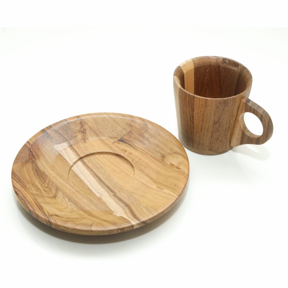 Plain Brown Wooden Cup Plate Set, For Home, Capacity: 200ml