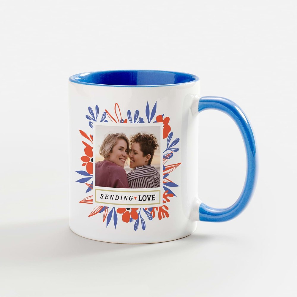 White, Sky Blue Printed Photo Ceramic Coffee Mug