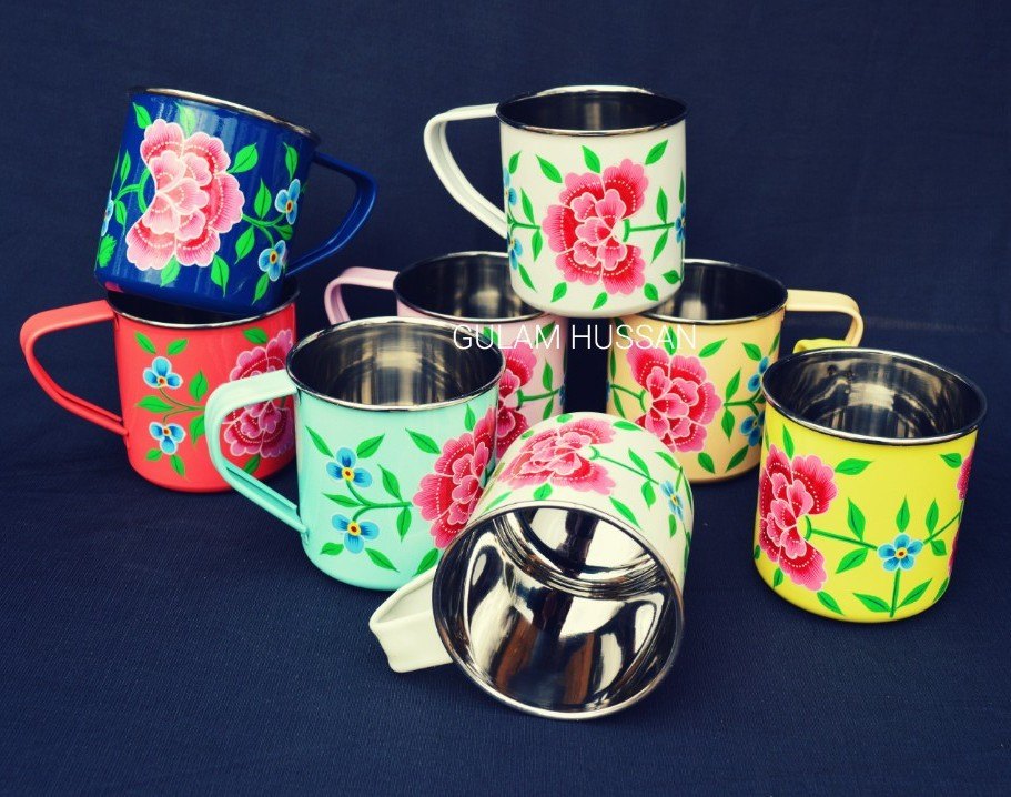 Stainless Steel Hand Painted Enamelware Mugs