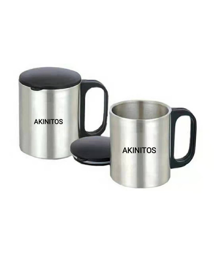 Silver Steel Coffee Mug With Lid, For Office, Capacity: 200 ml
