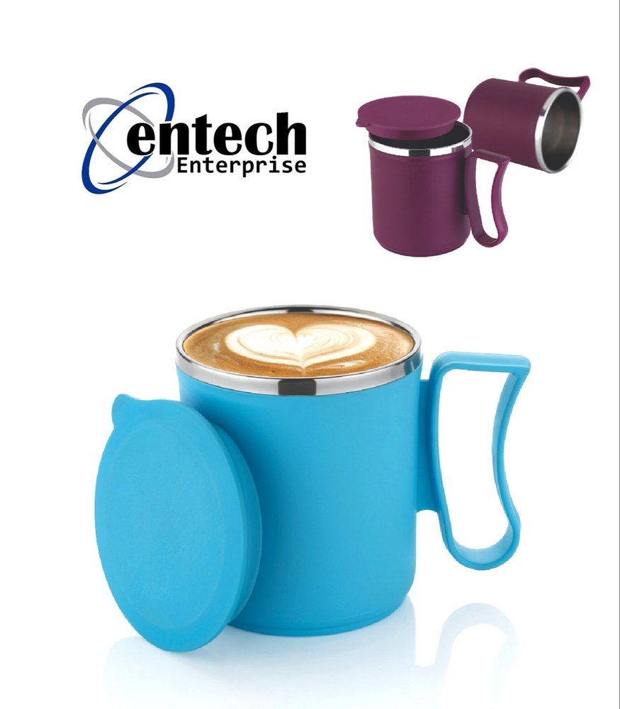 Round Multicolor Stainless Steel Plastic Insulated Coffee Mug with Lid, For Home, Capacity: 250