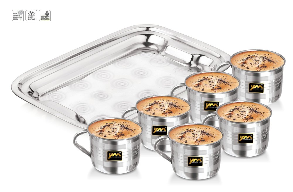 Mirror Polished Stainless Steel Royal Deluxe Tea & Coffee Cup Set - Tool Touch (140ml), For Kitchen