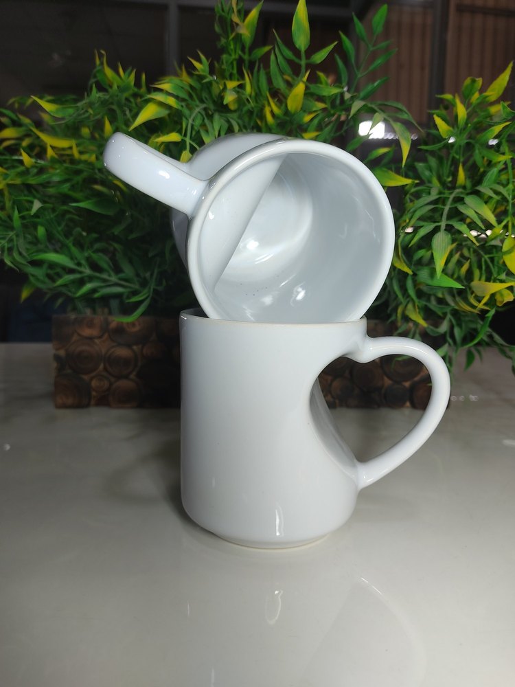 Plain Heart Shape Ceramic Tea Mug, For Gifting, Capacity: 300 ml