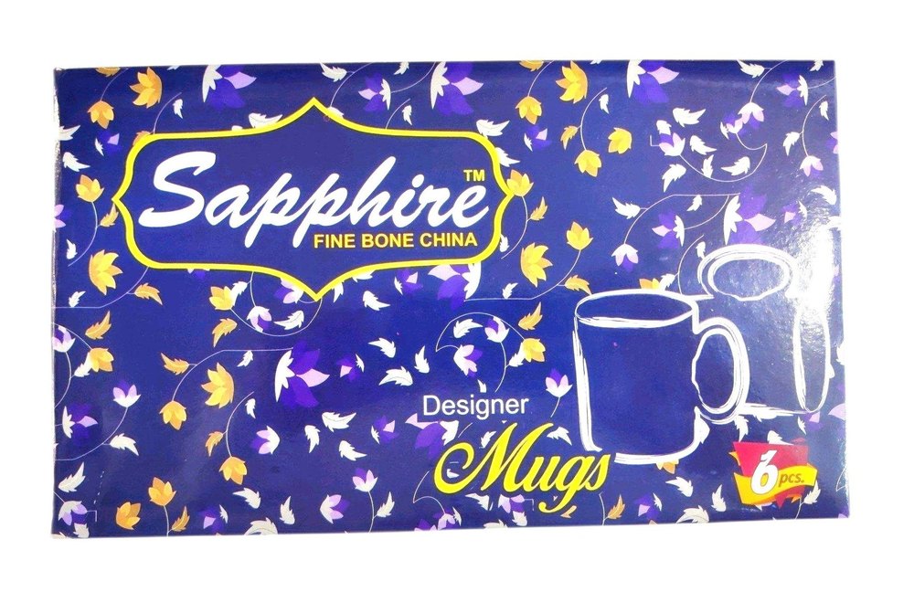 White Printed Sapphire Fine Bone China Mugs, For Home, Capacity: 250 ml