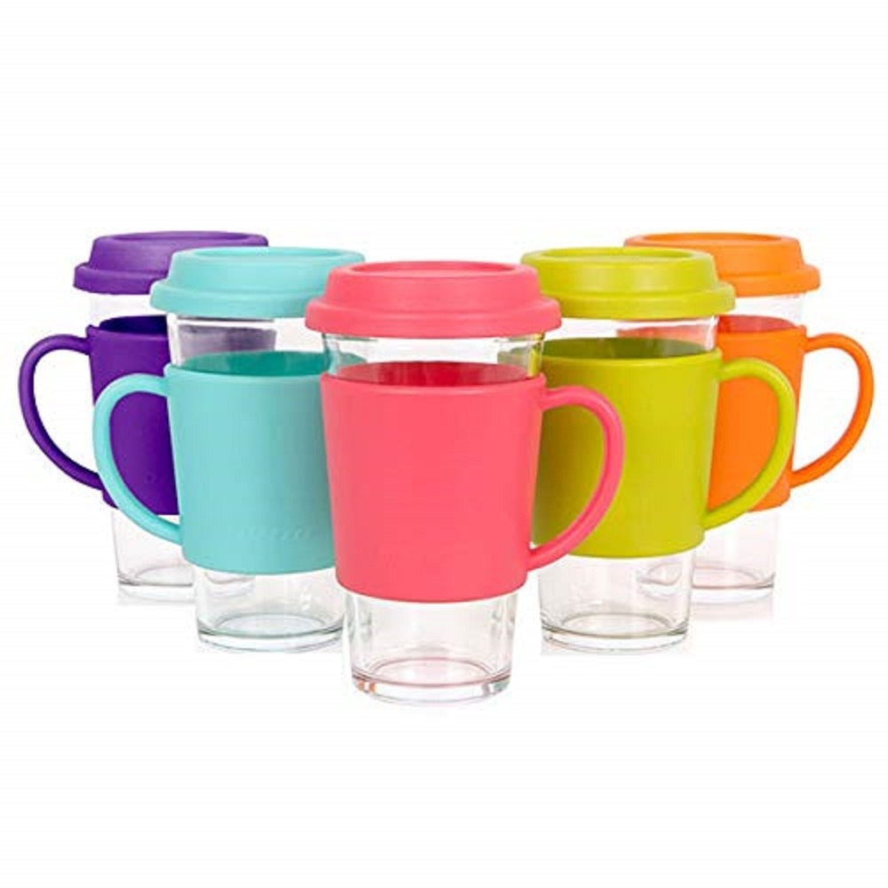 Multicolor Round Milk Glass Mug With Lid, Capacity: 400 Ml, Size/dimension: 14.5*11*14.5