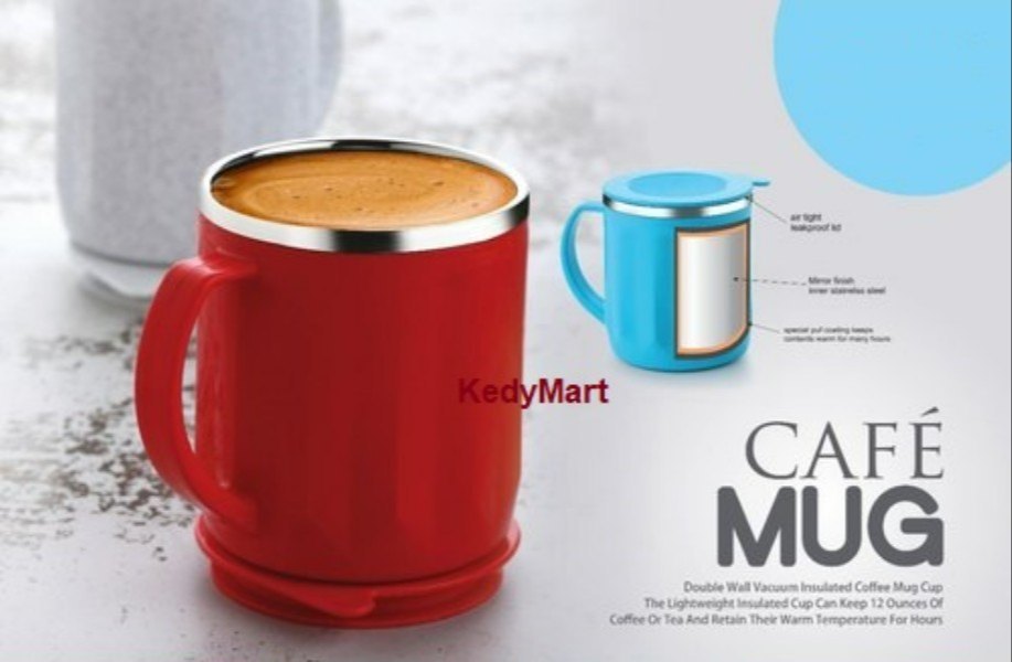 Red Steel Coffee Mug With Lid Milk Mug, For Home, Capacity: 200