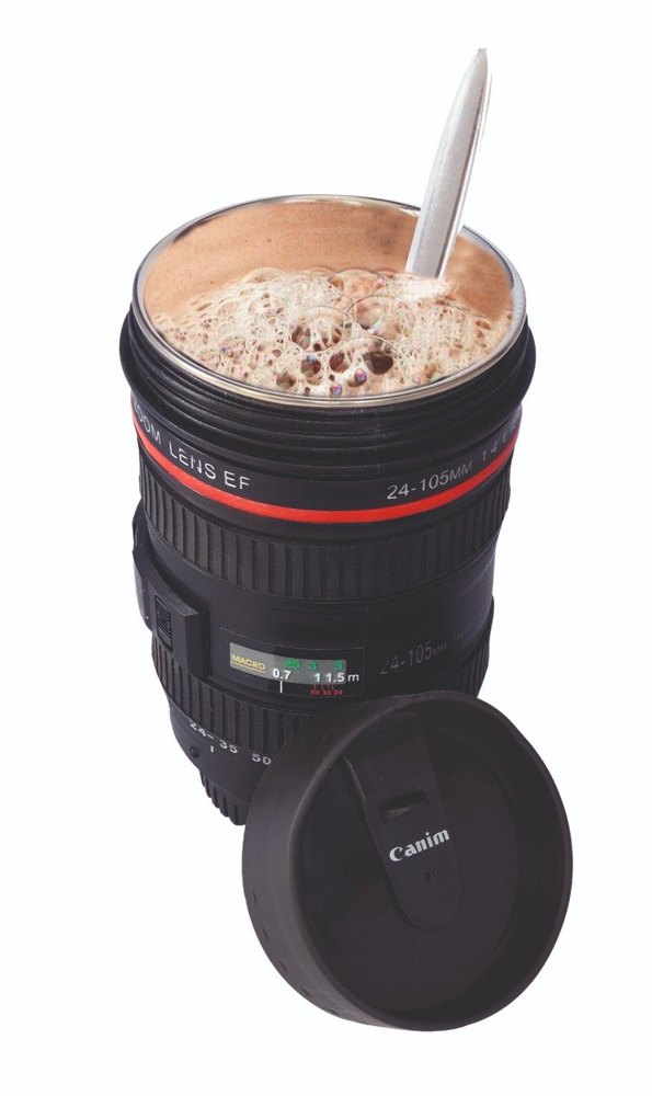 Plastic And Stainless Steel Latest Camera Lens Mug - 1 Lid