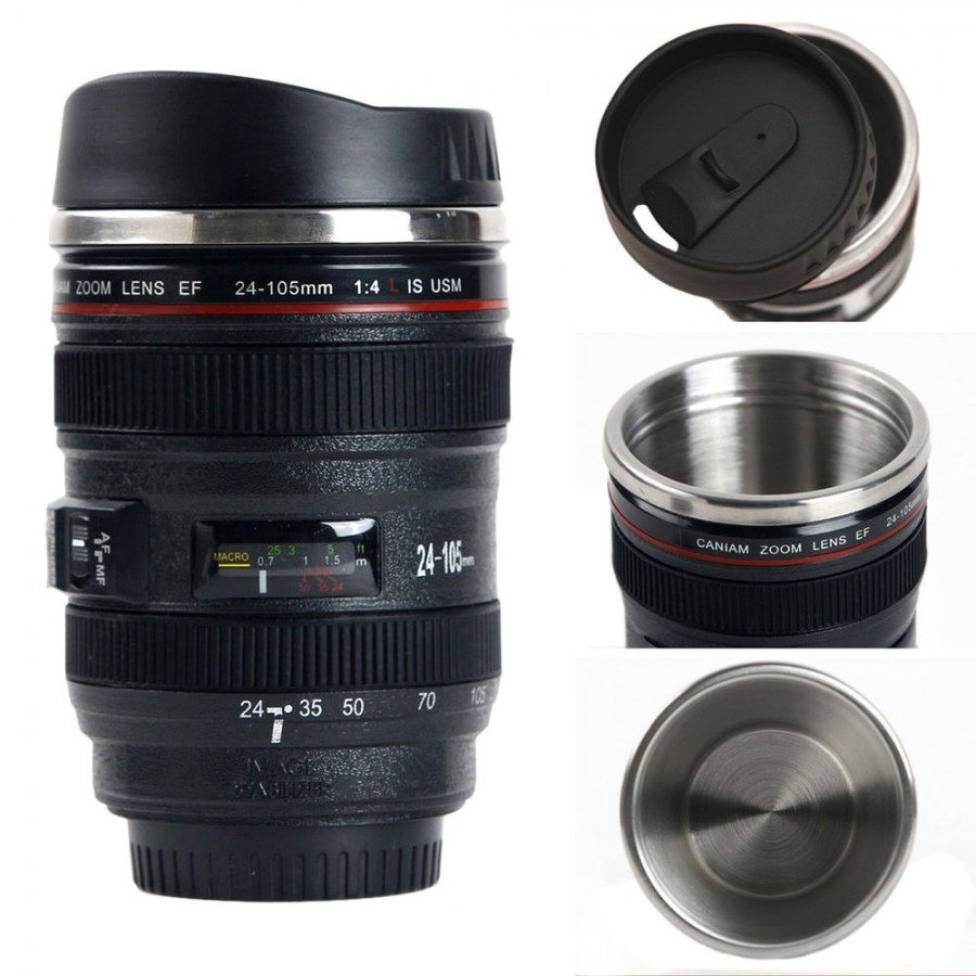 Round Plastic Camera Lens Shaped Coffee Mug With Lid, Size: 500ml
