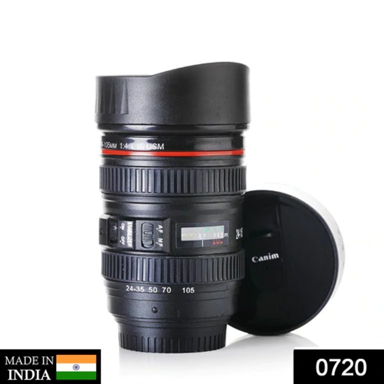 Stainless Steel Interior D0720 Camera Lens Shaped Coffee Mug Flask With Lid