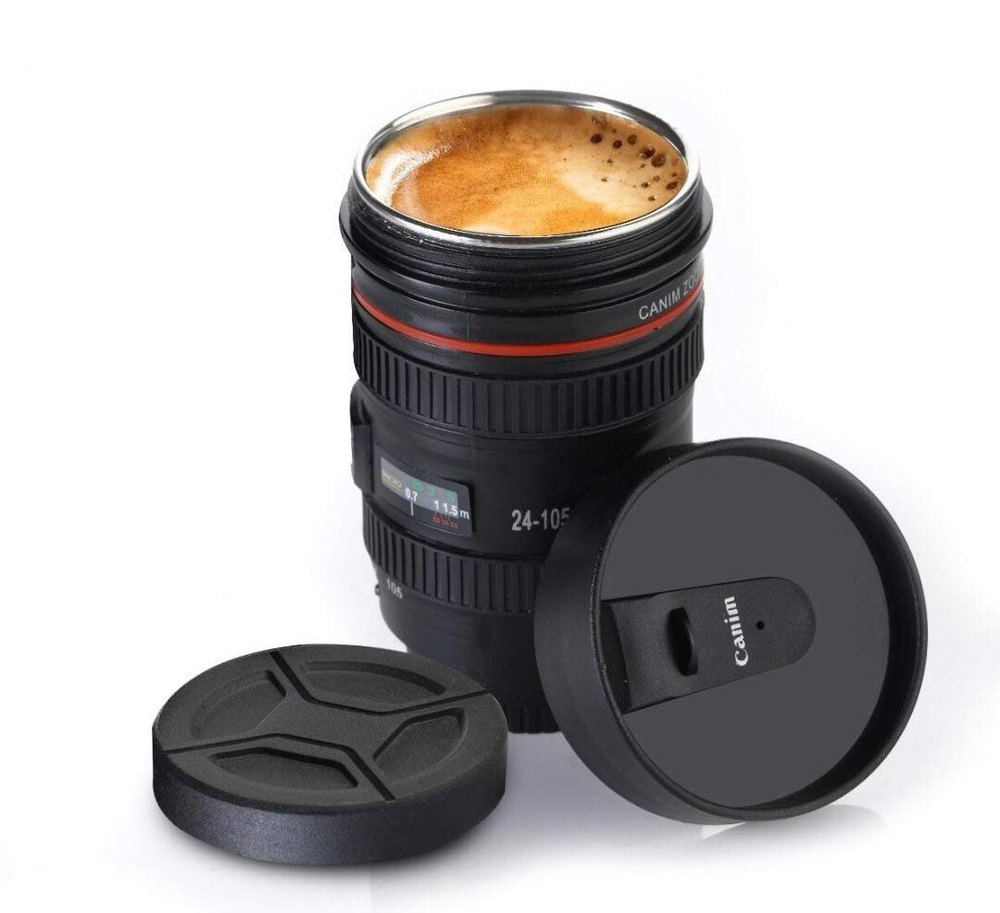 Steel, Silicon Round Camera Lens Coffee Gifting Mug, Size: 3.5 3.5 X 5.75 Inch