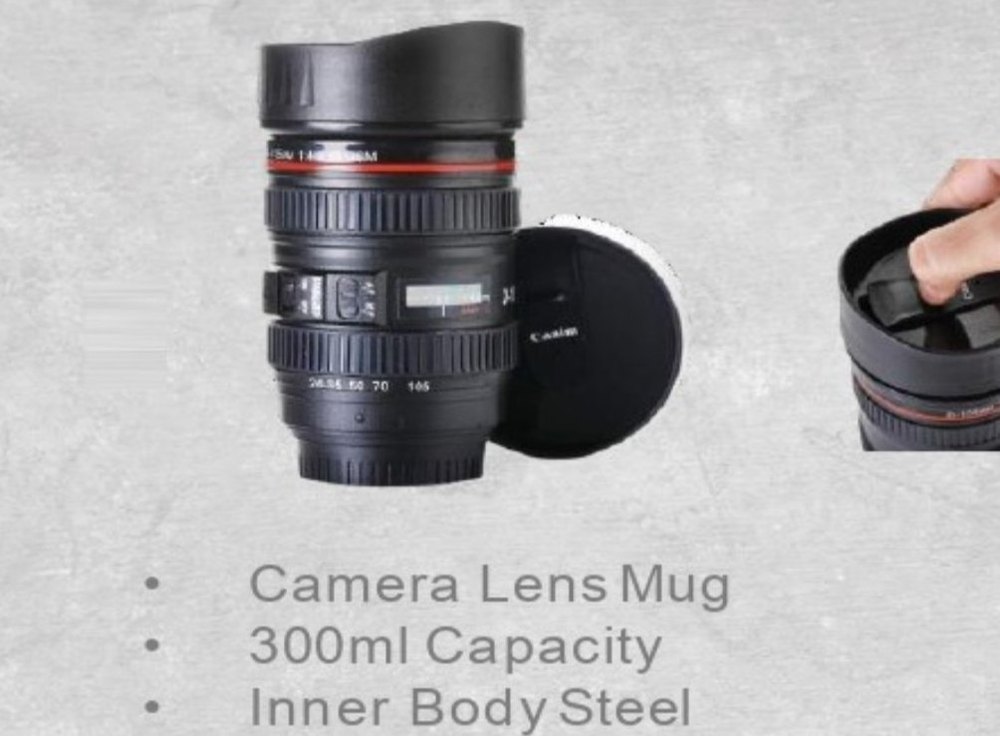 Inner Body Steel Black Camera Lens Shaped Coffee Mug, For Gifting, Capacity: 300 ml