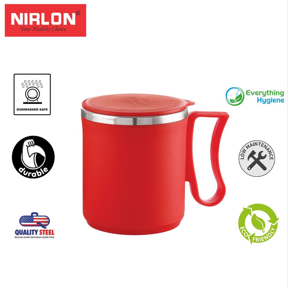 Red Stainless Steel NIRLON SS DOUBLE WALL FLUET MUG, Capacity: 300ML