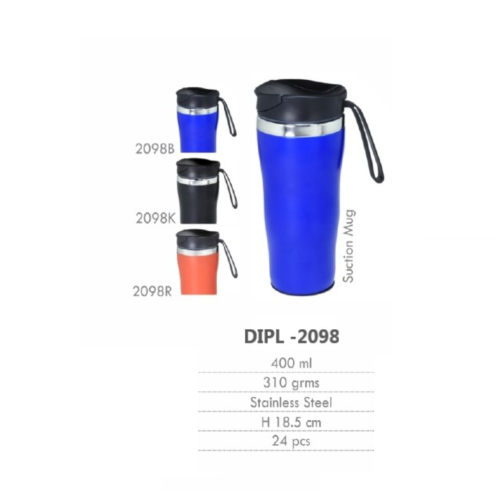 BLUE Plain Double Wall Ss Mug With Lid, For Office, Capacity: 400 ML