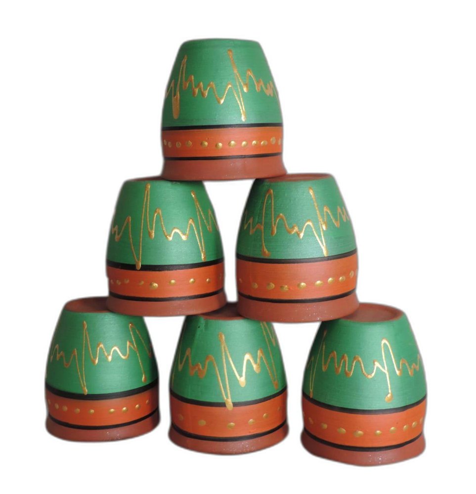 Plain Multicolor Terracotta Clay Tea Cup Set, For Home, Size: 7inch