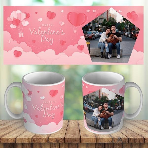 White Printed Happy Velentines Photo Couple Mug, For Gifting