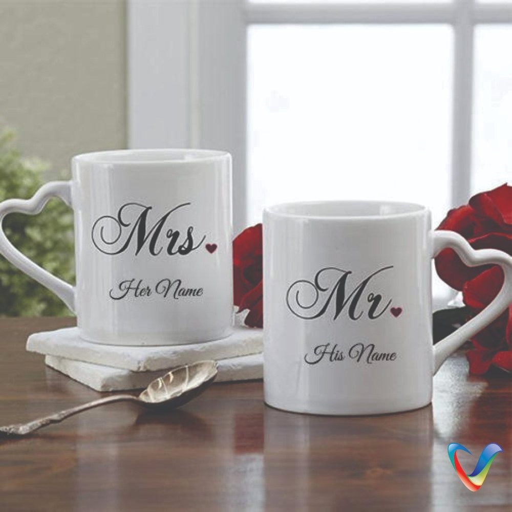 White and Black Ceramic COUPLES COFFEE MUGS, For Gifting, Capacity: 350 ml
