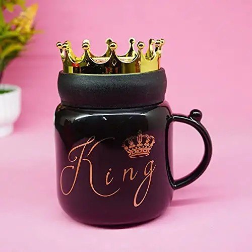 King Queen Ceramic Tea Coffee Mugs For Couple, Set Of 2 Mugs