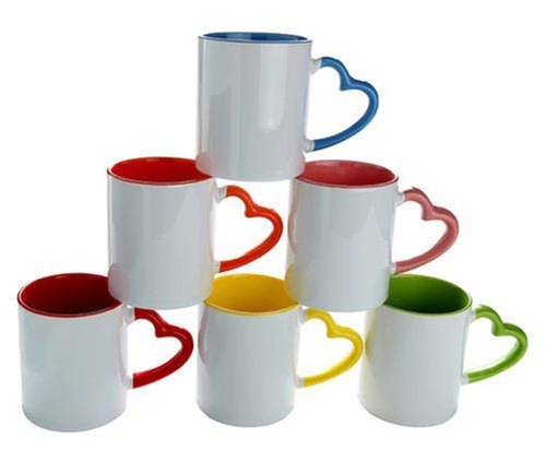 Round Ceramic SUBLIKRAFT Inside Colour Heart Handle Mug, Capacity: 330 ML, Size/Dimension: 11oz