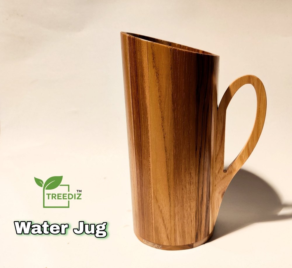 Treediz Brown Round Natural Wood SAG WOODEN JUG, Capacity: 1 L, Size: 9 Inch