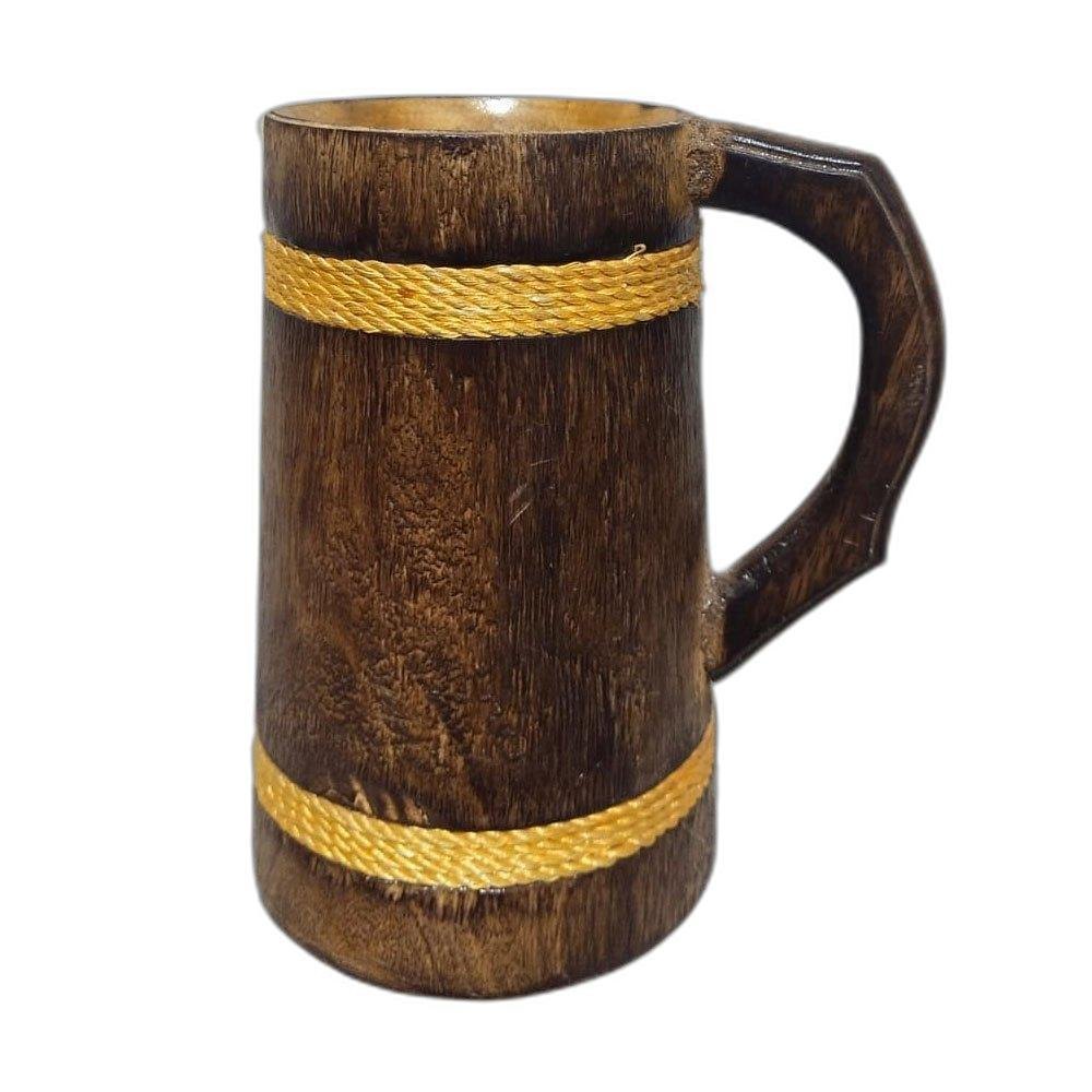 Brown And Golden Wooden Mug, Size: 10inch