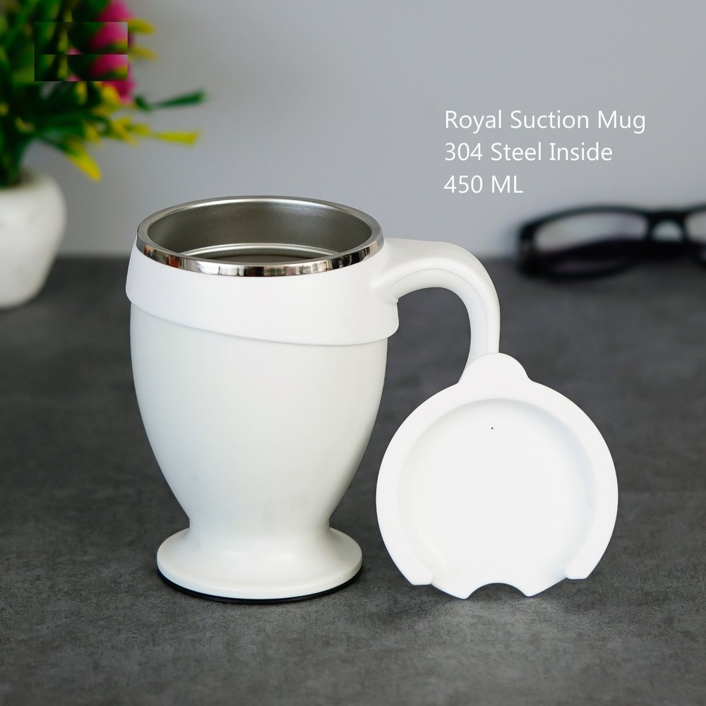 Stainless Steel White Suction SS Mug, For Office, Capacity: 450 ml