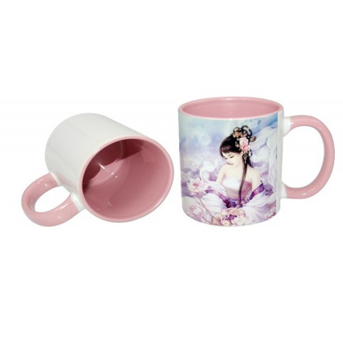 Sublitech Round Inner Handle Color Mug Pink Mug For Office, Size: 11 Oz