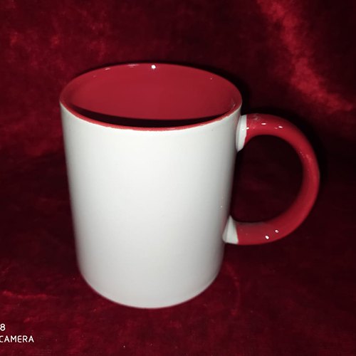 Plain Ceramic Sublimation Red Colour Inside Mug, For Gifting, Size/Dimension: 11oz